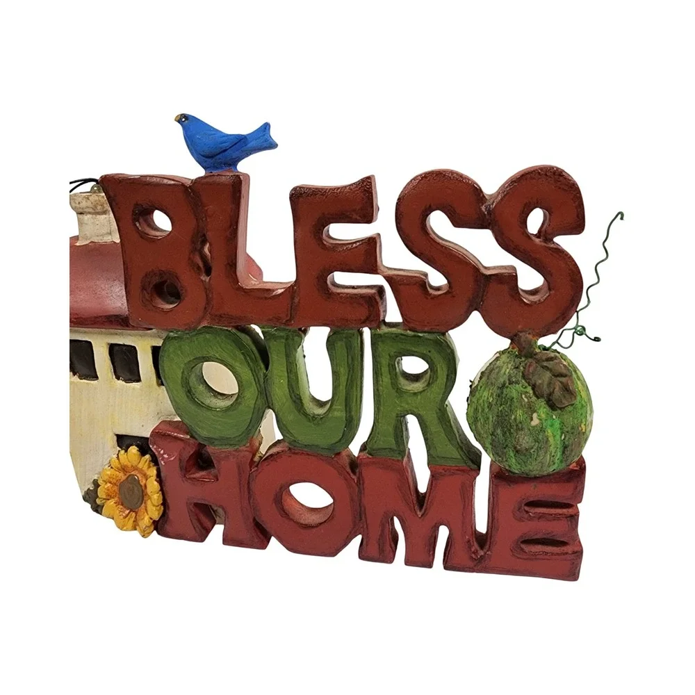 Rustic Bless Our Home Resin Tabletop Sign‎ House Sunflower Bluebird Decor 7in